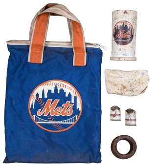 2012 New York Mets On Deck Circle Equipment Bag Filled With Game Used Items From Citi Field Including Rosin Bag, Weighted Bat Sleeve & Pine Tar Sticks (MLB Authenticated)